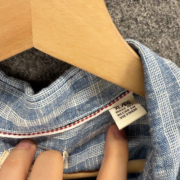 Weatherproof Vintage Shirt Men XL Blue Striped Button Up Collared Short Sleeve - Picture 4 of 8